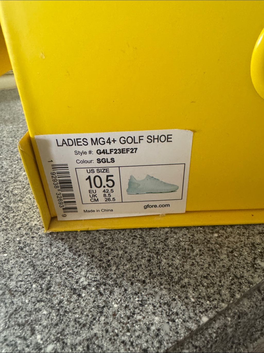G/Fore Ladies Mg4+ Golf Shoe Box Bright Yellow With Sage Illustration